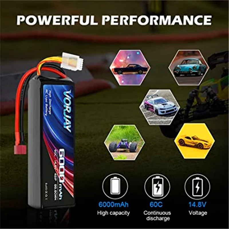 14.8V 6000mAh LiPo battery with Deans T connector and XT 60 connector for helicopter aircraft，RC car, RC airplane
