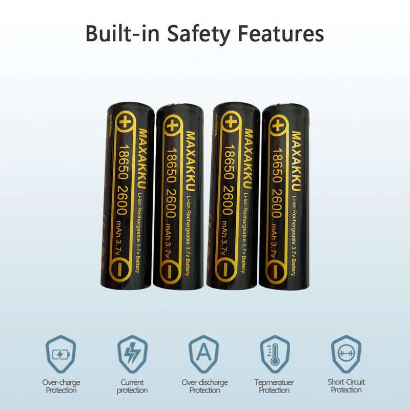 2 pcs 3.7V 2600mAh 18650 Battery For Flashlight Headlight Handheld Fan Mobile Power Bank