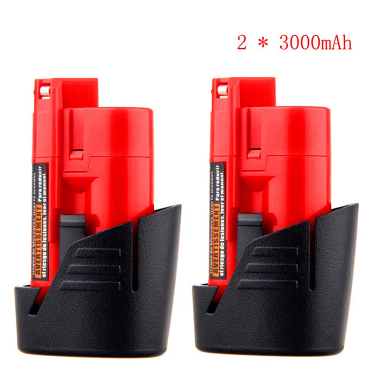 2 pieces 12V 3000mAh Li-Ion battery for Milwaukee M12 48-11-2401, 48-11-2402, 48-11-2420, 48-11-2440 ,48-11-2460