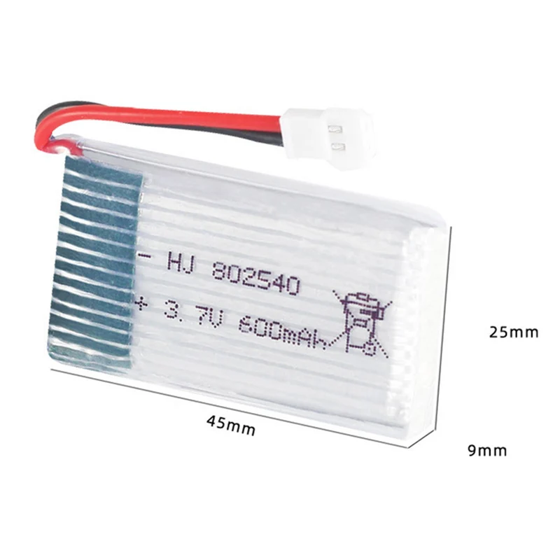 2 pieces 3.7v 600mAh 802540 li-polymer battery for X5C X5SW M68 Rc car