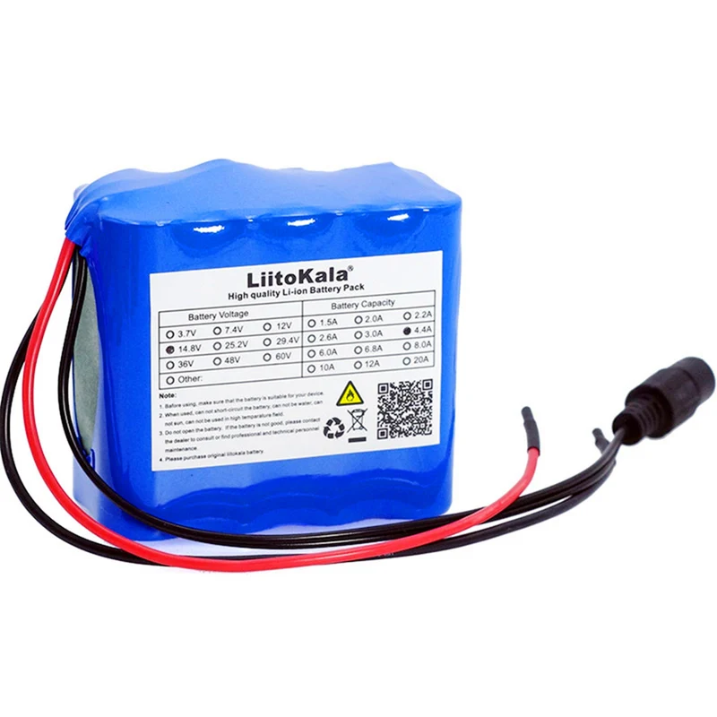 LiitoKala 18650 Li-ion battery 14.8 V 4.4 Ah Night fishing lamp heater Bergmann lamp amplifier battery with BMS