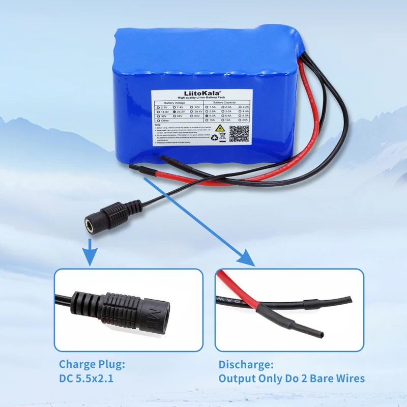 Liitokala 18650 battery 24V 6Ah 6S3P 6000mAh electric bike moped / electric / Li ion battery with 25.2V BMS protection