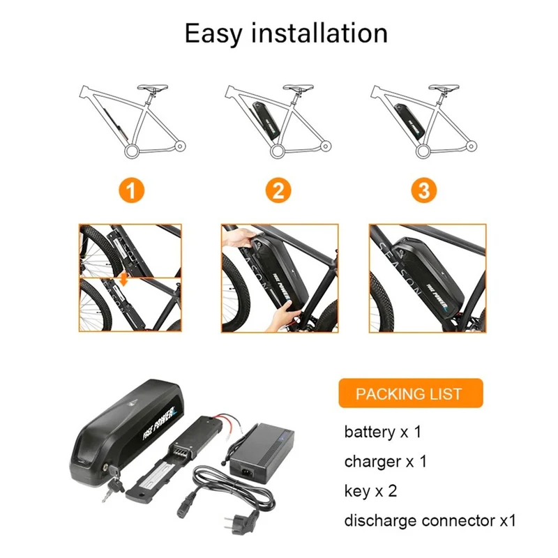 48V 13Ah 624Wh Hailong Ebike Battery Pack 18650 Lithium 1000W E bike Battery With 5V USB Discharge