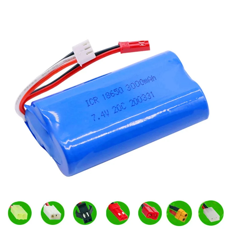 7.4V 3000mAh 2S 18650 lipo battery For Udi U12A Syma S033g Q1 H100 H101 H102 H103 FT009 rc boats model parts EL-2P / SM / JST / T Connector