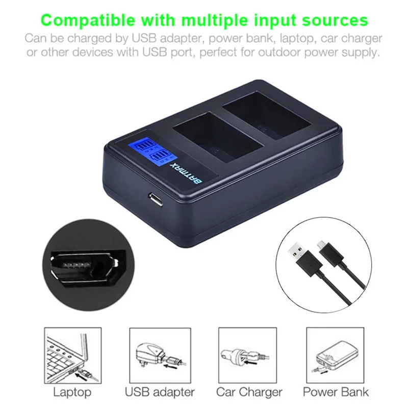 2Pcs 2000mAh NP-FW50 Camera Battery + LCD USB Dual Charger for a6500 a6300 a6000 a5000 a3000 NEX-3 a7R
