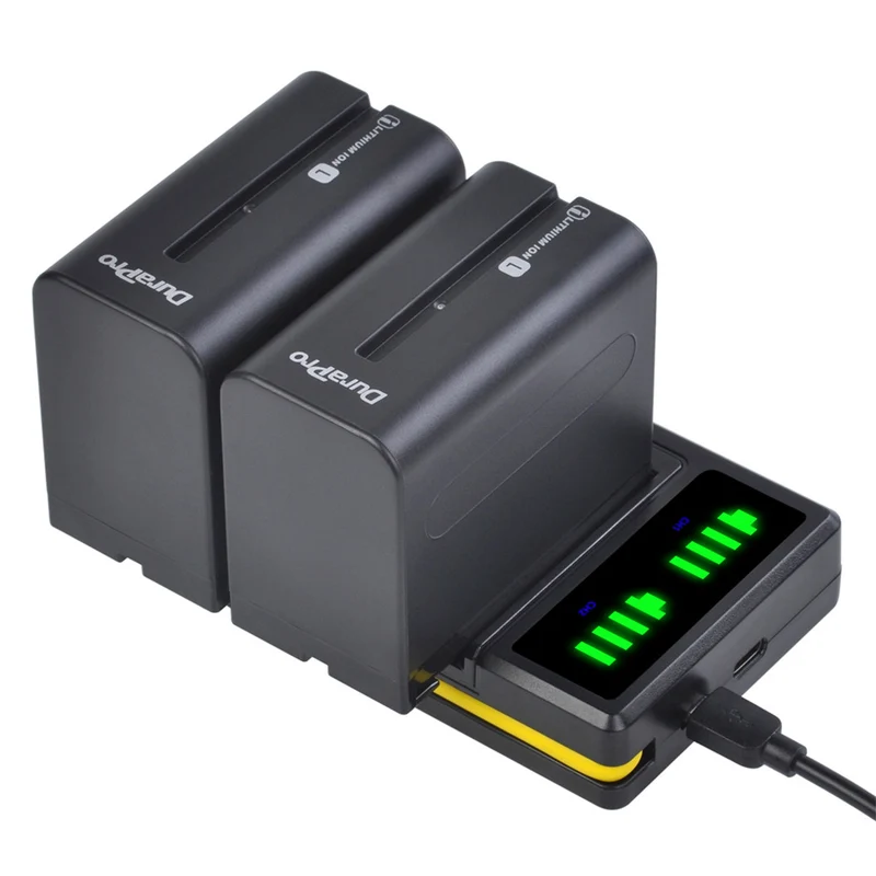 2Pc 7200mAh NP-F960 NP F970 Camera Battery + LCD USB Charger for NP-F550 F770 F750 F960 FM500H FM70 QM91D QM71D HVR-V1J
