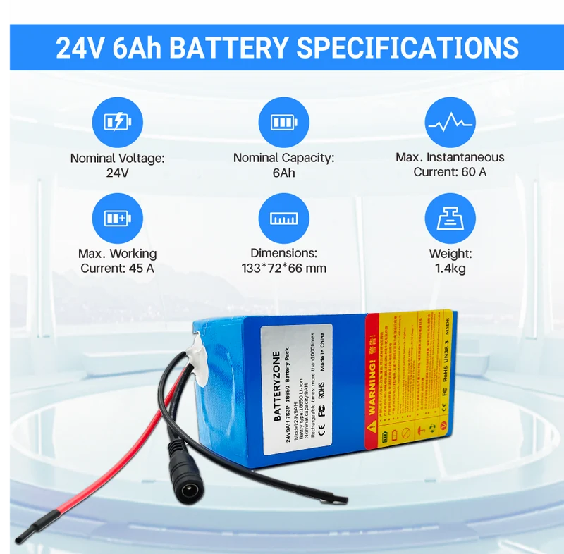 24V 6Ah 7S3P 18650 Battery 29.4V 6000mAh BMS Electric Bicycle Moped / Electric / Li ion battery Pack + 29.4V 2A Charger