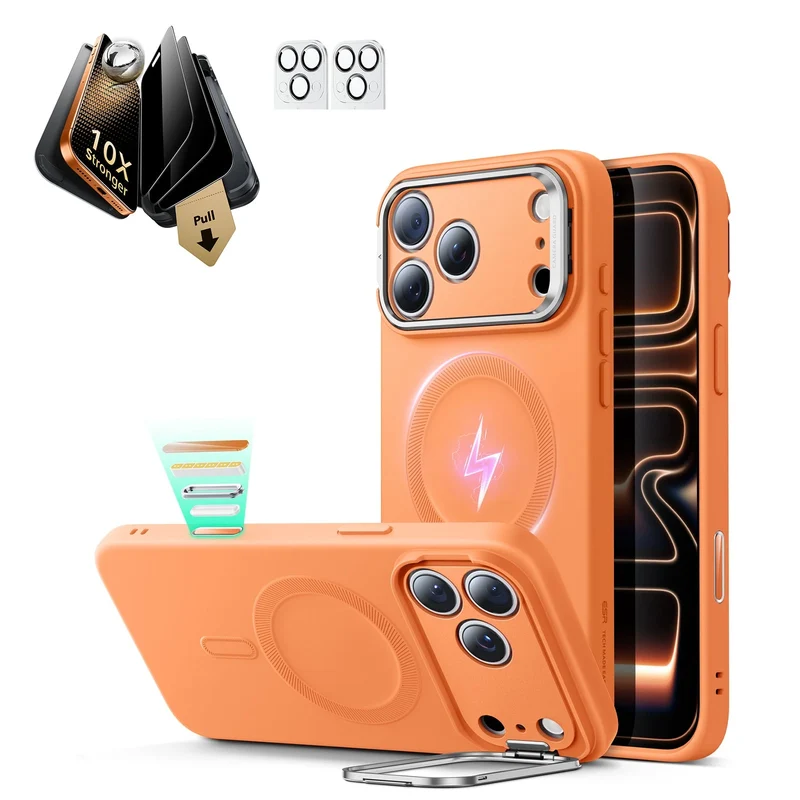 iPhone 17 Pro Bundle Cloud Soft Magnetic Case (Stash Stand) and Armorite Pro Privacy Screen Protector - Orange
