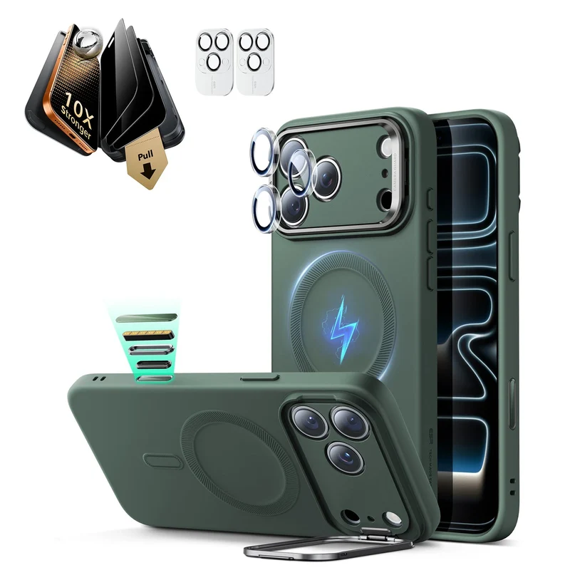 iPhone 17 Pro Bundle Cloud Soft Magnetic Case (Stash Stand) and Armorite Pro Privacy Screen Protector - Olive Green