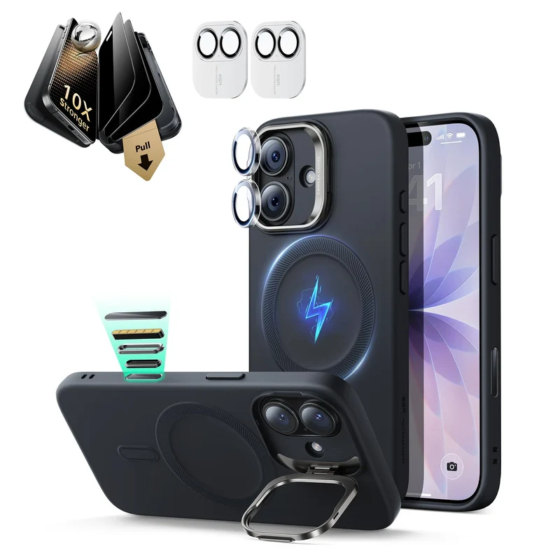 iPhone 17 Bundle Cloud Soft Magnetic Case (Stash Stand) and Armorite Pro Privacy Screen Protector - Black