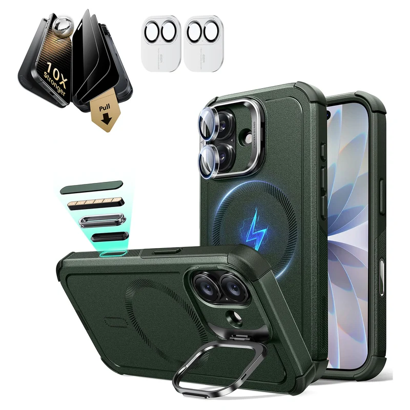 iPhone 17 Bundle Cyber Tough Magnetic Case (Stash Stand) and Armorite Pro Privacy Screen Protector - Olive Green