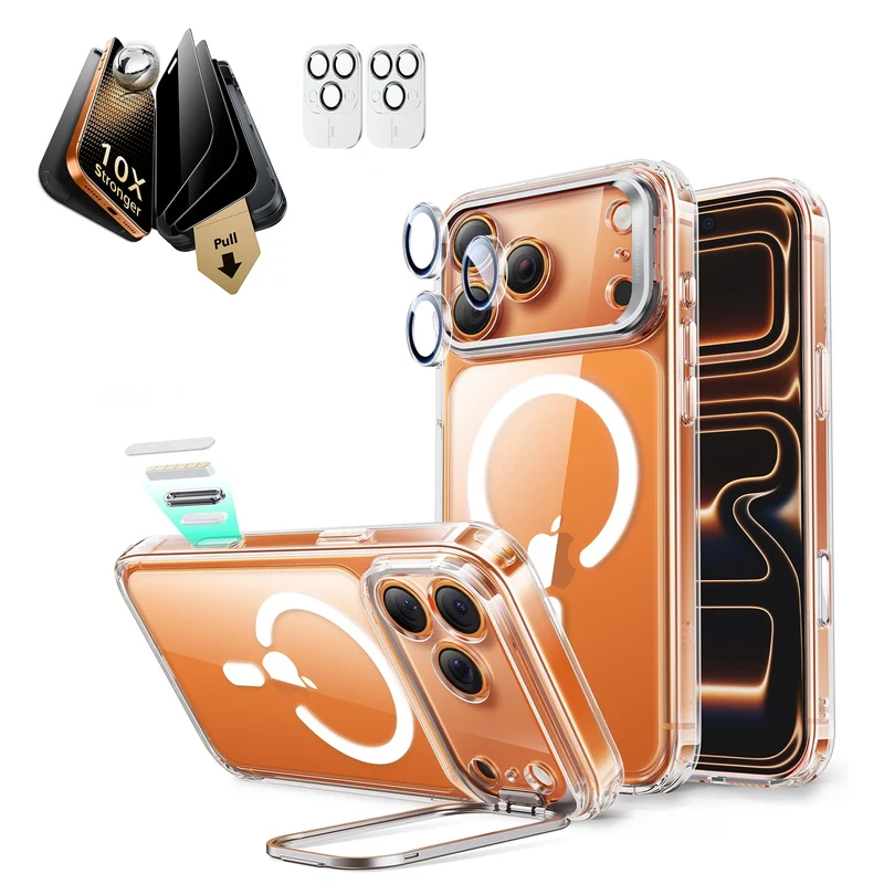 iPhone 17 Pro Max Bundle Classic Hybrid Magnetic Case (Stash Stand) and Armorite Pro Privacy Screen Protector - Clear