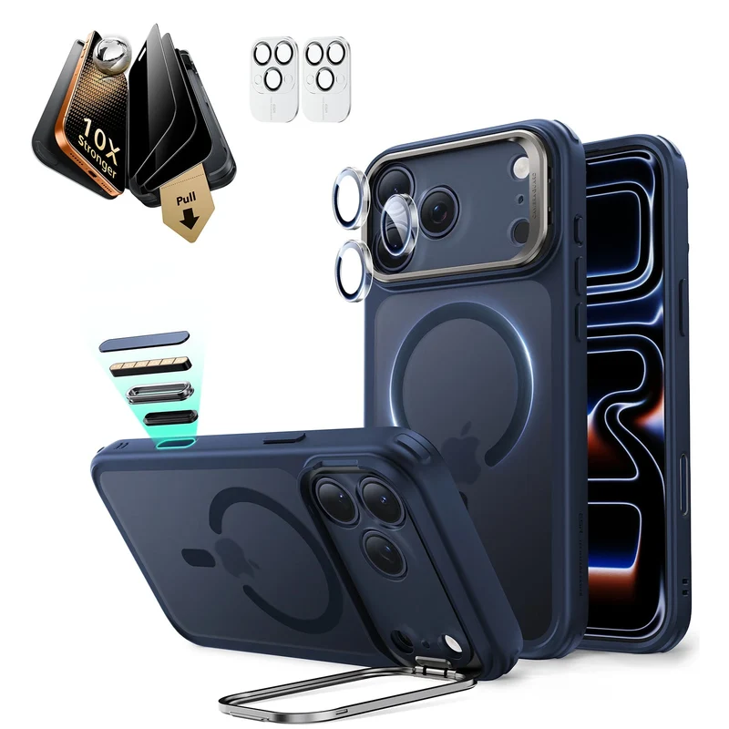 iPhone 17 Pro Bundle Classic Hybrid Magnetic Case (Stash Stand) and Armorite Pro Privacy Screen Protector - Frosted Blue