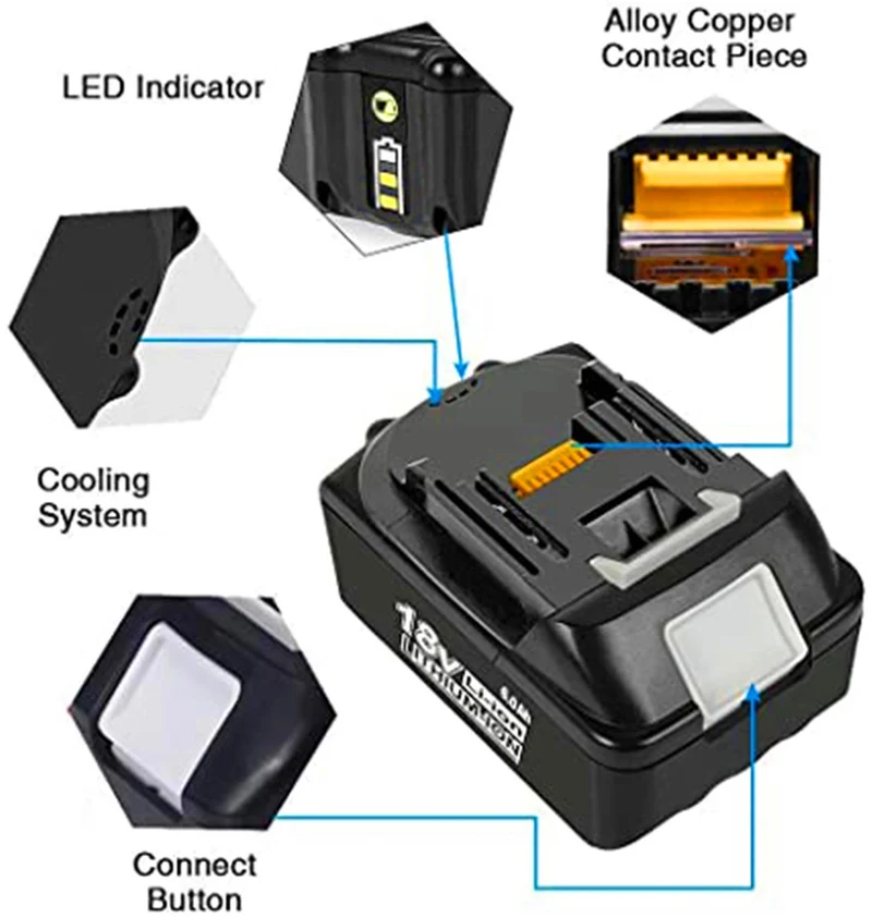 2 pieces 6.0Ah 18V lithium-ion battery BL1850B BL1860 BL BL1830 BL1840B 194205-3 LXT-400 with LED display