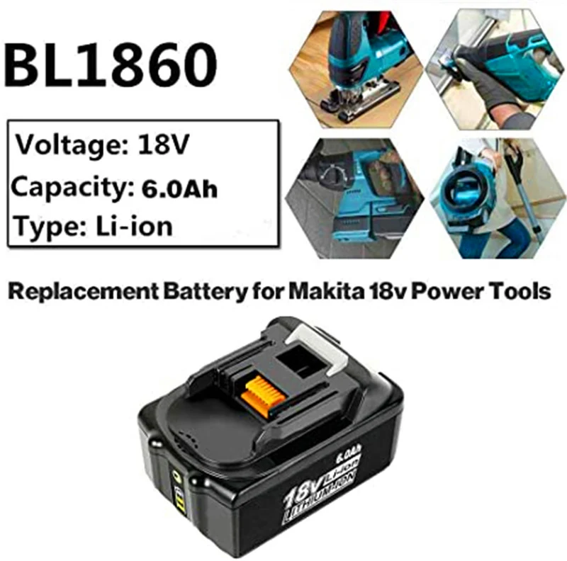 2 pieces 6.0Ah 18V lithium-ion battery BL1850B BL1860 BL BL1830 BL1840B 194205-3 LXT-400 with LED display