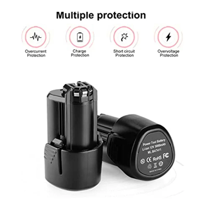 2 pieces 12V 3000mAh Li-ion replacement battery BAT411 BAT411A BAT412A