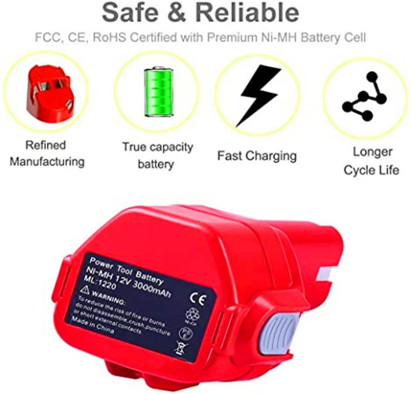 2 pieces 12V 3.0Ah Ni-Mh battery for Makita battery 1220 1222 PA12 1233S 1235B 1235F
