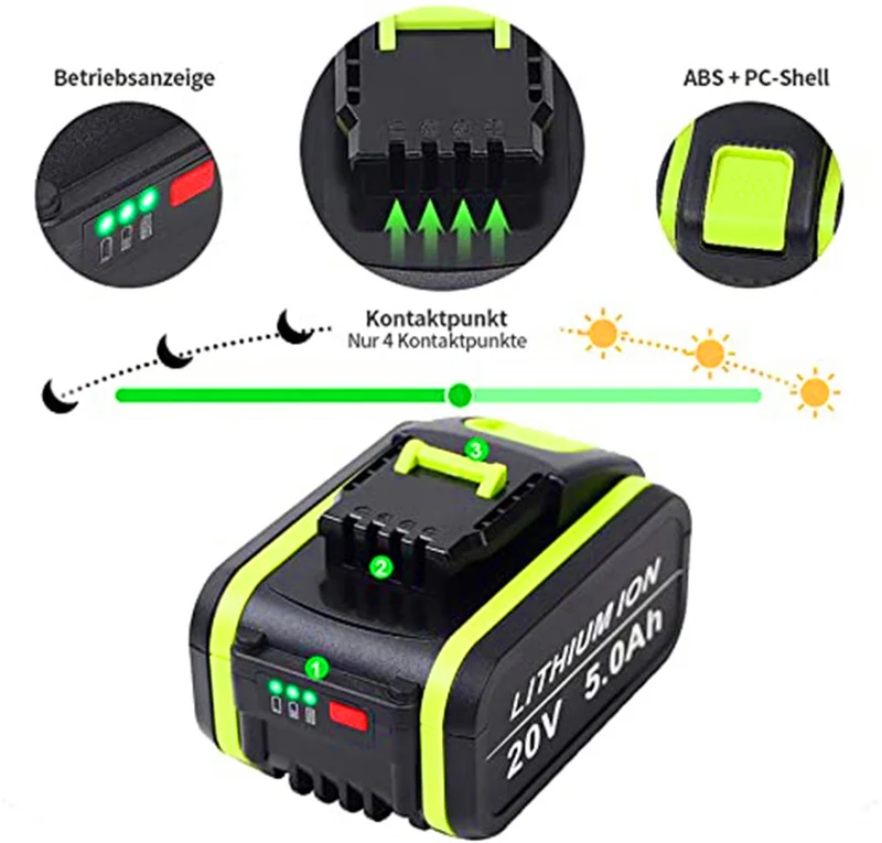 20v 5.0Ah battery for WORX 20V devices WA3556, WA3572, WA3605