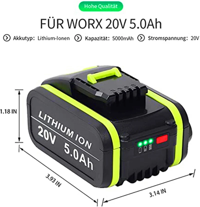 20v 5.0Ah battery for WORX 20V devices WA3556, WA3572, WA3605