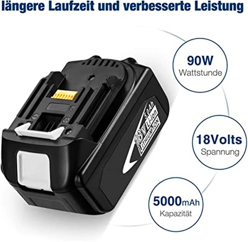 18V 5000mAh battery with LED display for Makita BL1830 BL1840BL1850 BL1860