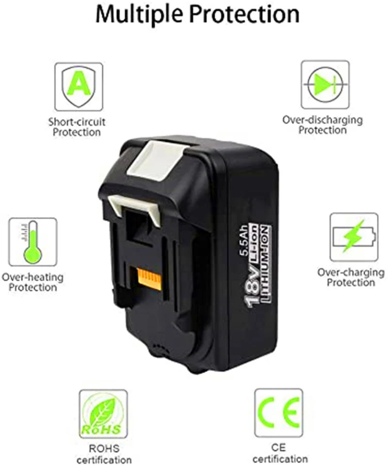 2 pieces 5.5 Ah BL1850 Li-ion battery for Makita 18V BL1850 BL1850B