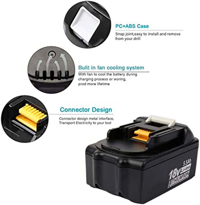 2 pieces 5.5 Ah BL1850 Li-ion battery for Makita 18V BL1850 BL1850B