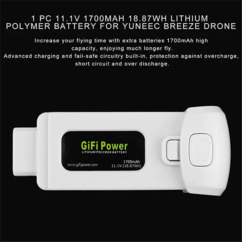 11.1V 1300mAh 14.43 Wh lithium battery for Yuneec Breeze flying camera drone