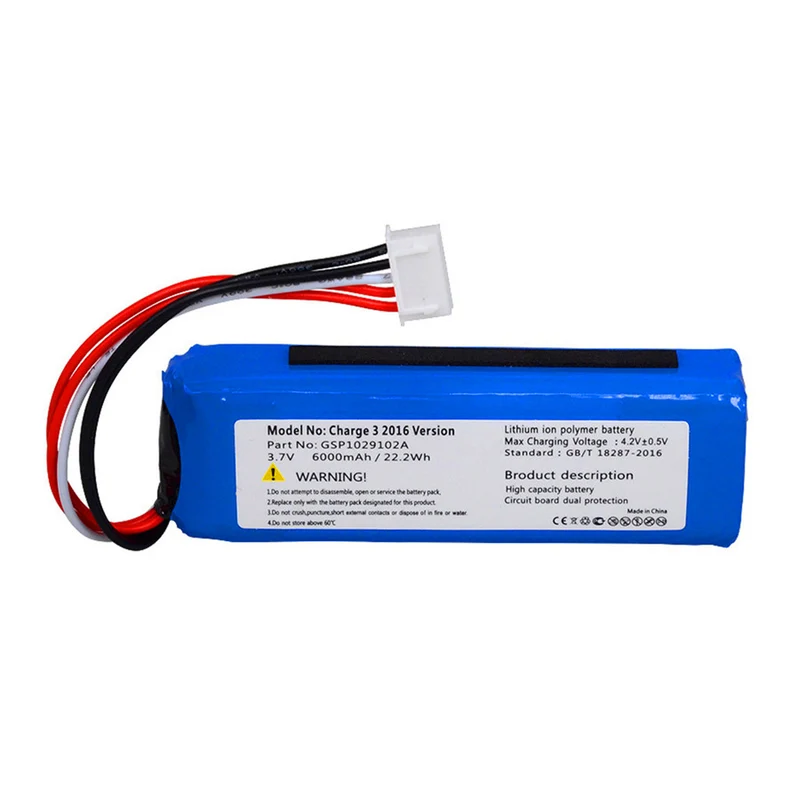 3.7V 6000mAh battery GSP1029102A for JBL Charge3 2016 version loudspeaker