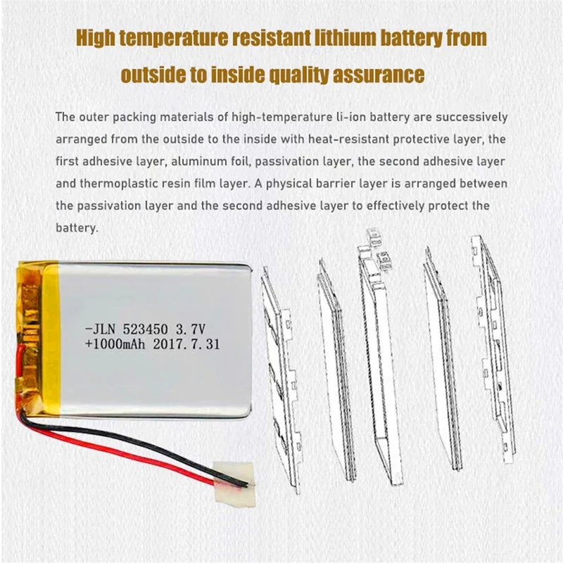1000mAh 3.7V Polymer Lithium Rechargeable Li-ion Lipo Battery For GPS DVD MP3 MP5 Led