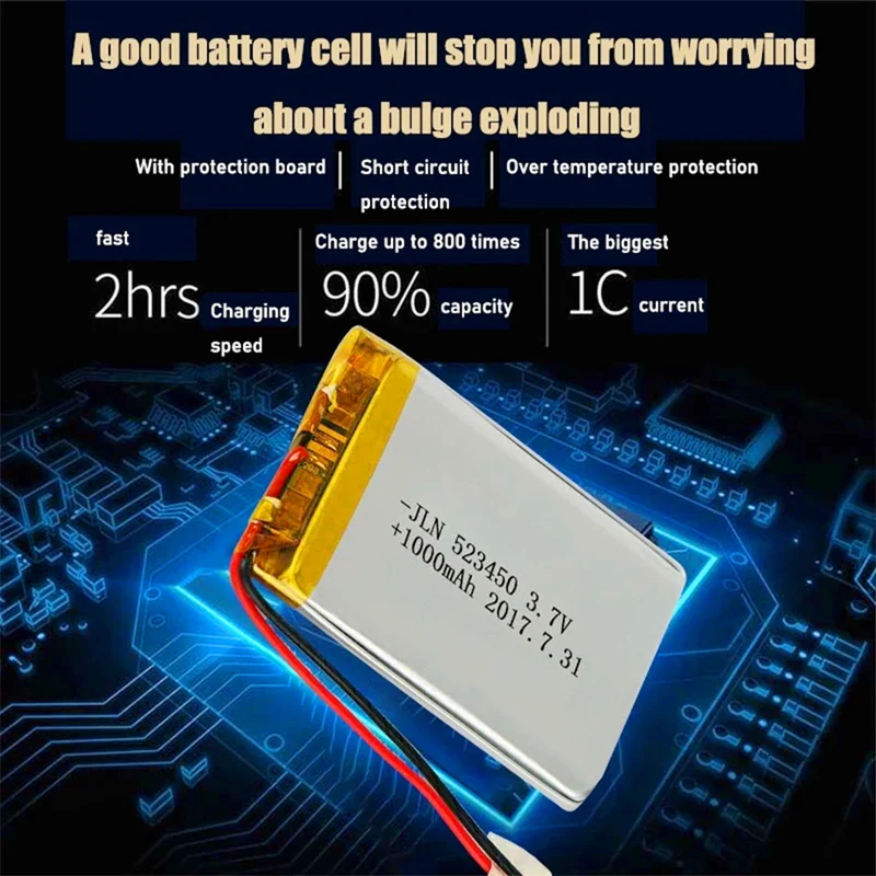 1000mAh 3.7V Polymer Lithium Rechargeable Li-ion Lipo Battery For GPS DVD MP3 MP5 Led