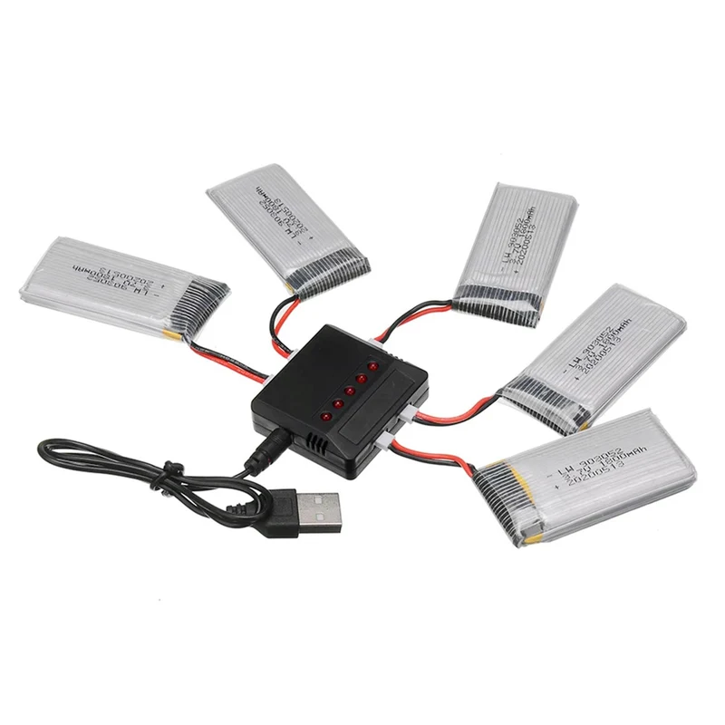 5x 3.7v 1800mAh Lipo Battery Charger for 903052 X5SW M18 H5P H11D RC Drone