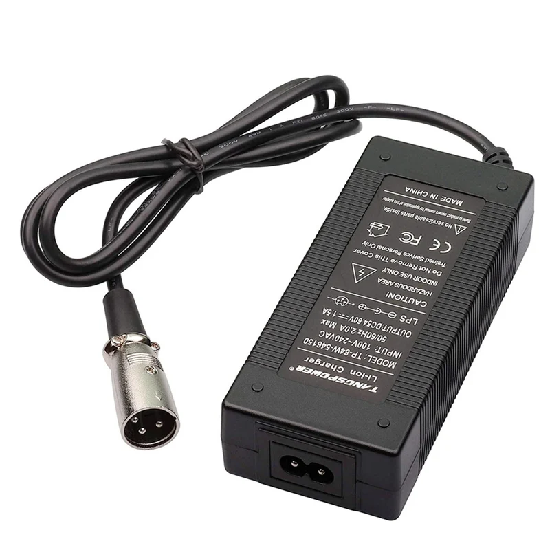 54.6 V Adapter Battery Charger 13S 48 V DC XLR Cinch Connection Socket for 48V 10Ah 12Ah 15Ah 20Ah