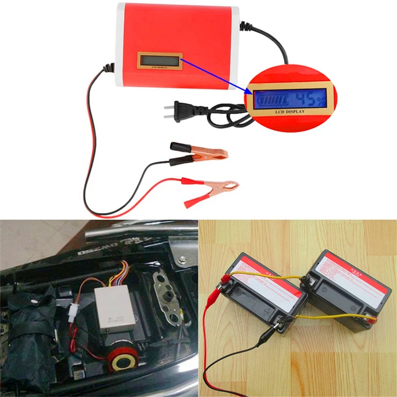 12V Fully Automatic Motorcycle Car Battery Charger 6A Intelligent Fast Charging Cable From 20-80AH