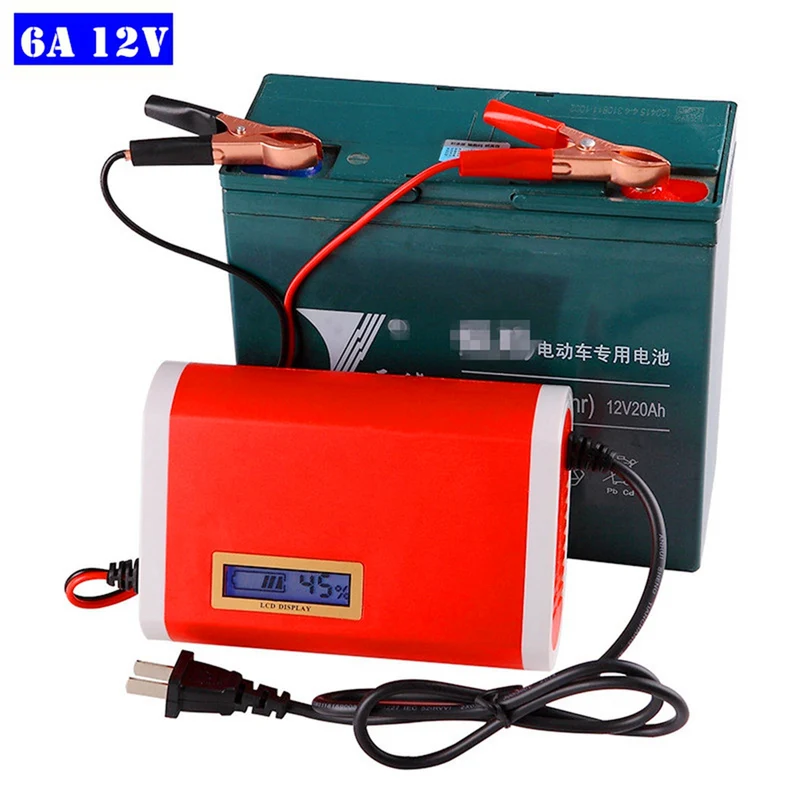 12V Fully Automatic Motorcycle Car Battery Charger 6A Intelligent Fast Charging Cable From 20-80AH