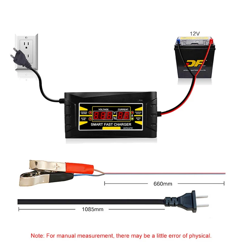 12V 6A Car Battery Charger Intelligent AGM GEL Lead-Acid Automatic For 75AH 100AH