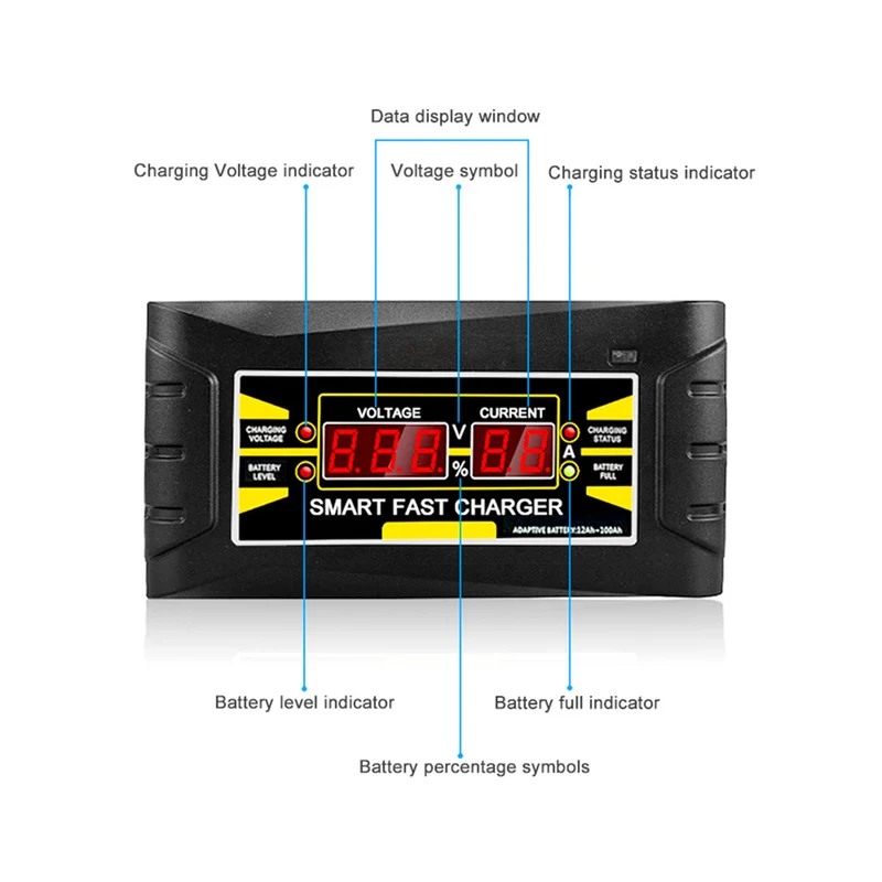 12V 6A Car Battery Charger Intelligent AGM GEL Lead-Acid Automatic For 75AH 100AH
