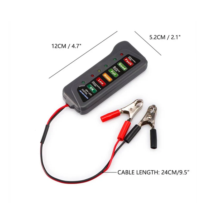 BATERYCORE Battery Tester Digital Alternator Tester For 12V Car Truck 6 LED Lights Display Diagnostic Tool