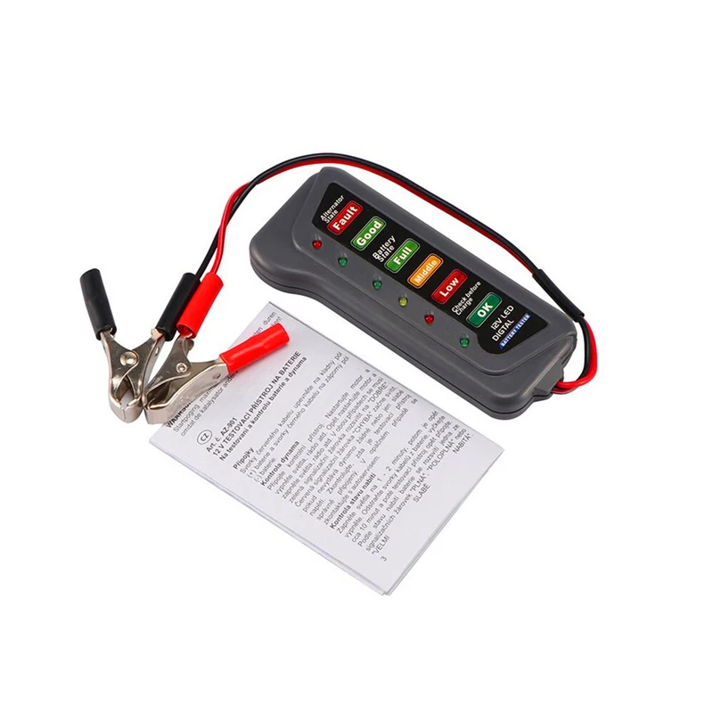 BATERYCORE Battery Tester Digital Alternator Tester For 12V Car Truck 6 LED Lights Display Diagnostic Tool