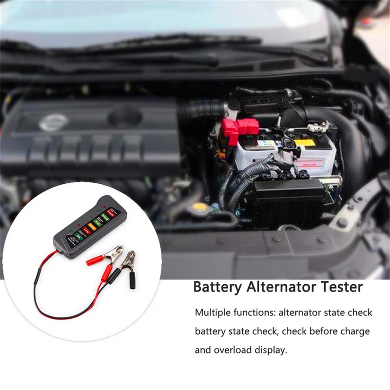 BATERYCORE Battery Tester Digital Alternator Tester For 12V Car Truck 6 LED Lights Display Diagnostic Tool