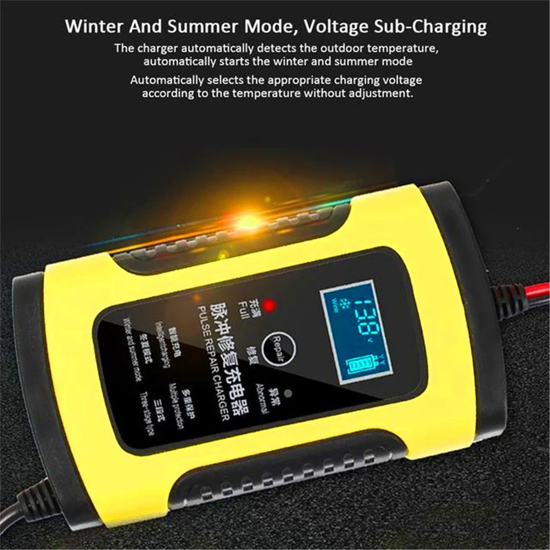 12V 6A Intelligent Car Motorcycle Battery Charger For Lead Acid AGM Gel VRLA Charging 6A Digital LCD Display
