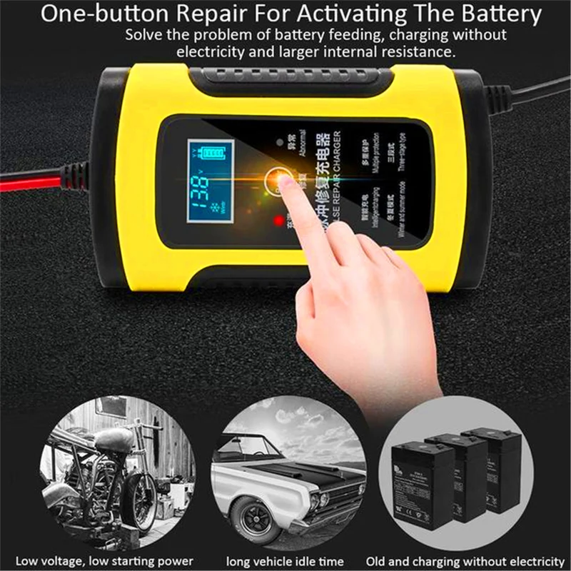 12V 6A Intelligent Car Motorcycle Battery Charger For Lead Acid AGM Gel VRLA Charging 6A Digital LCD Display