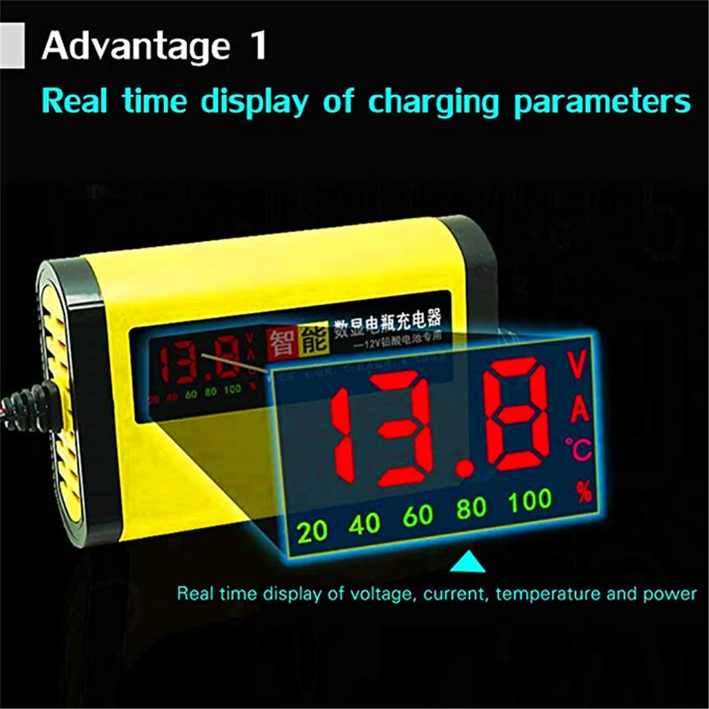 12V 2A Car Motorcycle Battery Charger LED Display US Smart Automotive Truck Motorcycle for 12AH 14AH 20AH