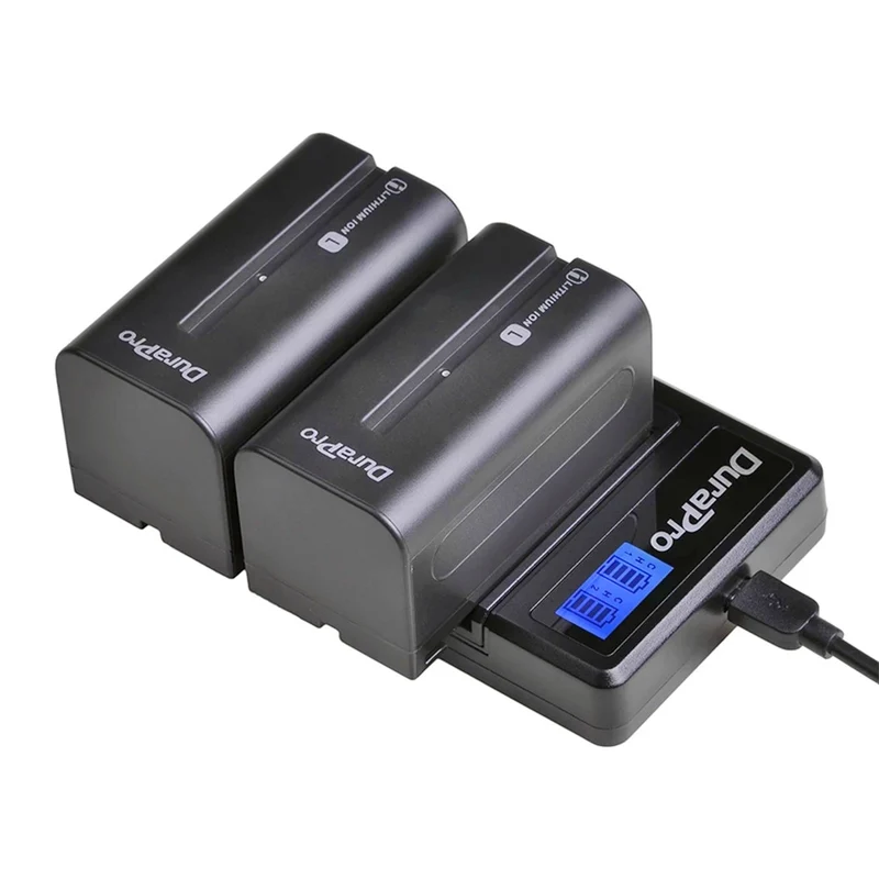 2PC 5200mAH NP-F750 NP-F770 Li-Ion camera battery + LCD USB dual charger for NP F970 f960 F550