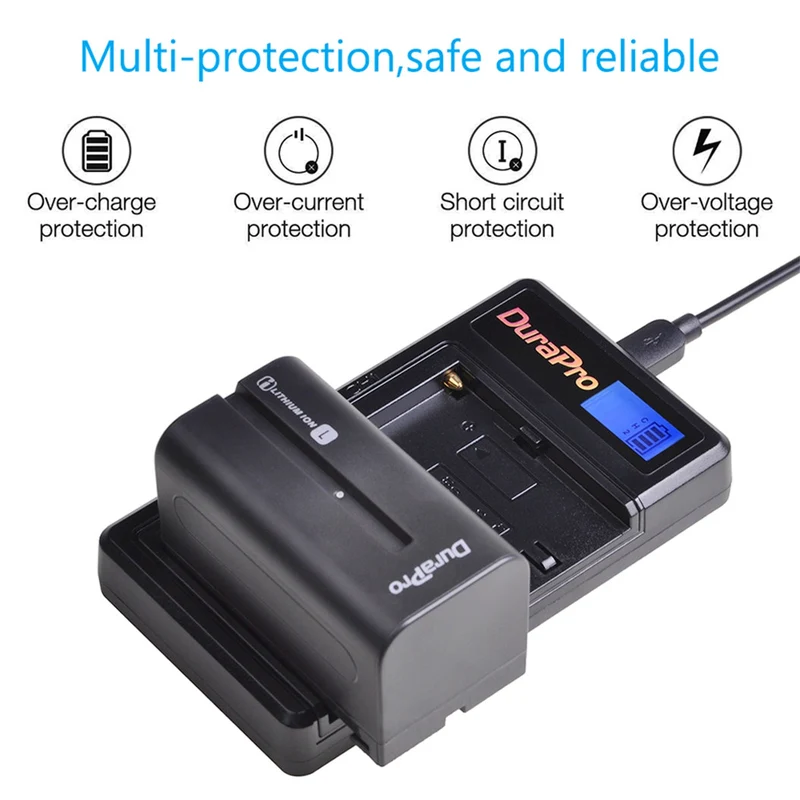 2PC 5200mAH NP-F750 NP-F770 Li-Ion camera battery + LCD USB dual charger for NP F970 f960 F550
