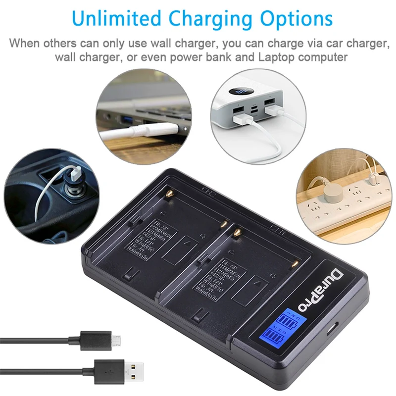 2PC 5200mAH NP-F750 NP-F770 Li-Ion camera battery + LCD USB dual charger for NP F970 f960 F550