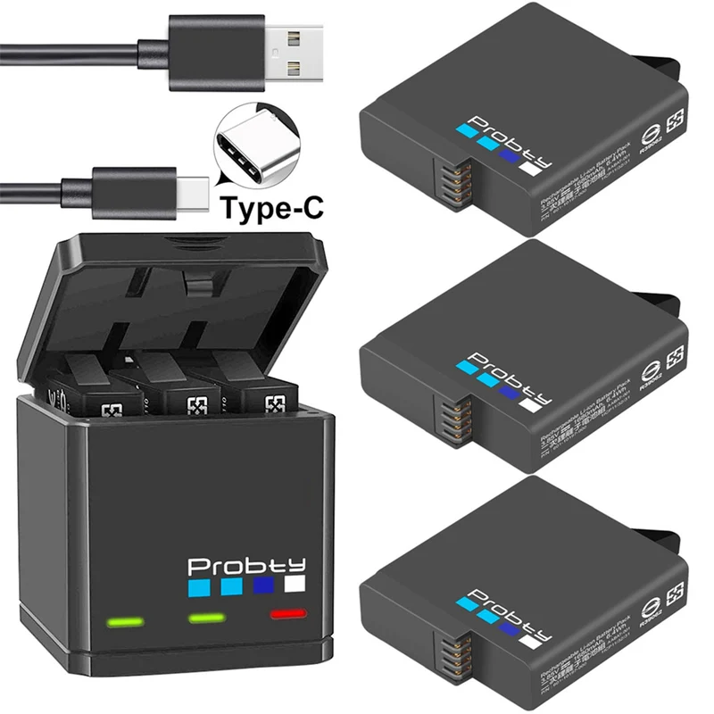 Black camera battery Original-Probty for GoPro Hero 7 Hero 6 Hero 5 Black Battery or Triple Charger