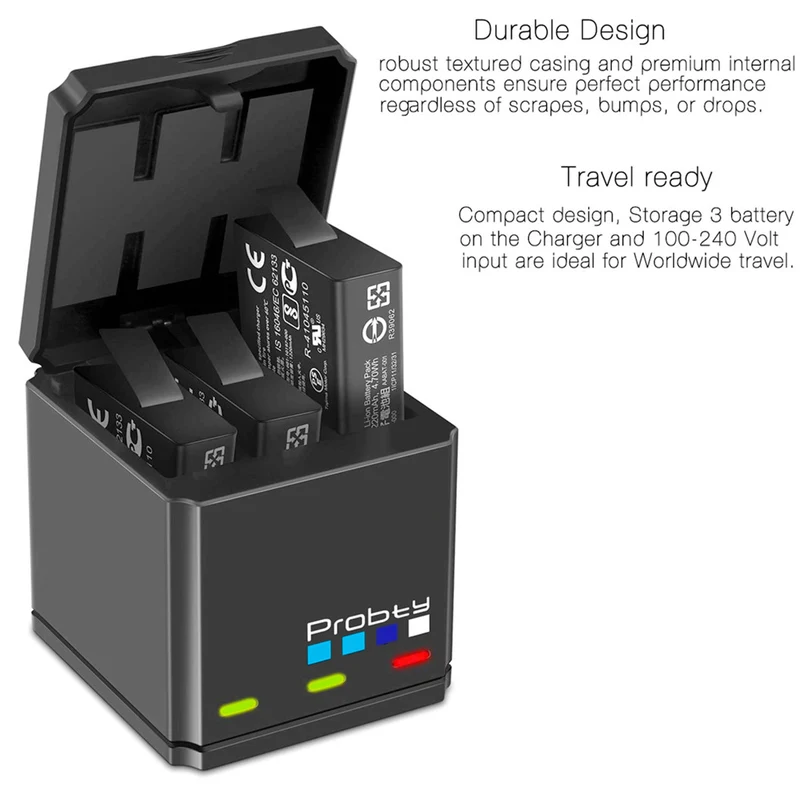 Black camera battery Original-Probty for GoPro Hero 7 Hero 6 Hero 5 Black Battery or Triple Charger