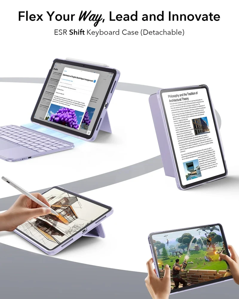 iPad Air 11” (M4) 2026 Shift Keyboard Case (Detachable) with Geo Digital Pencil Bundle -US Layout-Purple