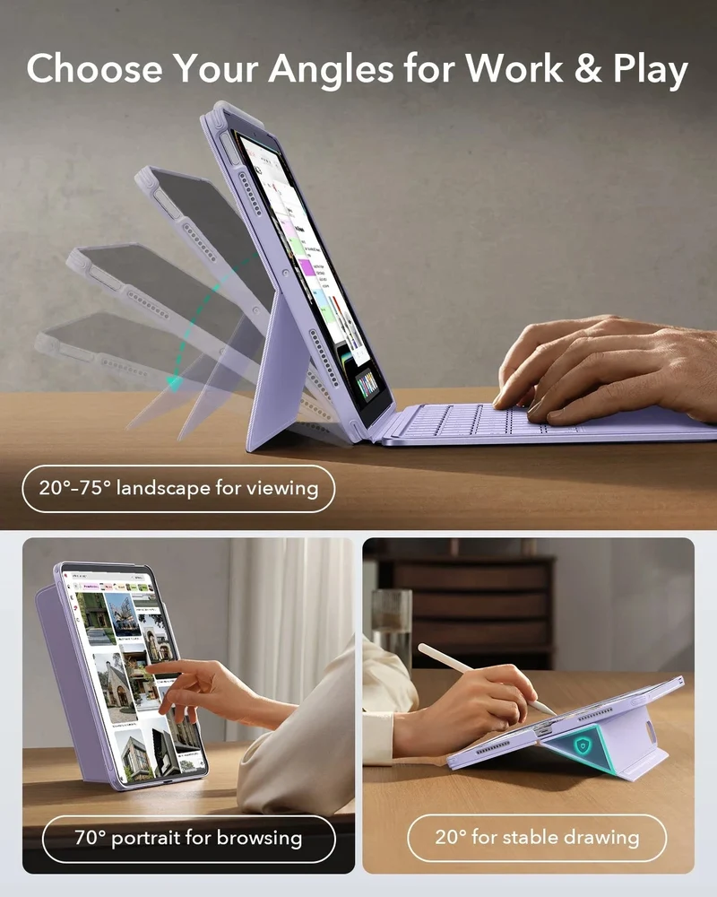 iPad Air 11” (M4) 2026 Shift Keyboard Case (Detachable) with Geo Digital Pencil Bundle -US Layout-Purple