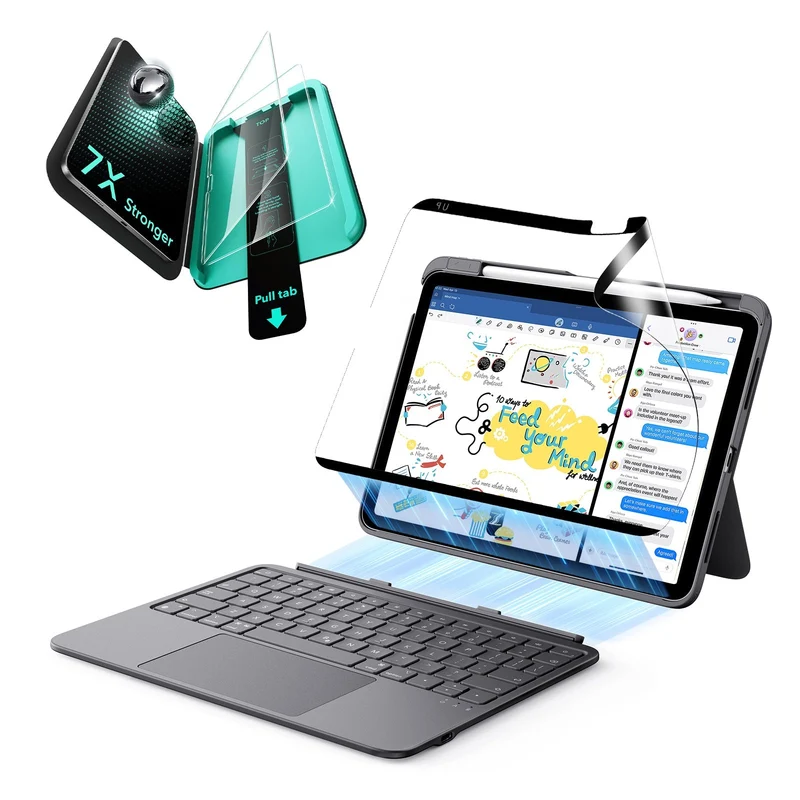 iPad Air 11” (M4) 2026 Flex Keyboard Case (Detachable) Protection Paper-Feel Bundle- US Layout-Dark Gray